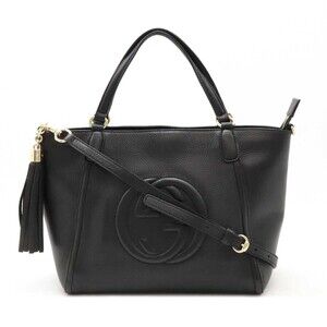 Gucci Soho Interlocking GG Shoulder Bag Tote Tassel Black Leather